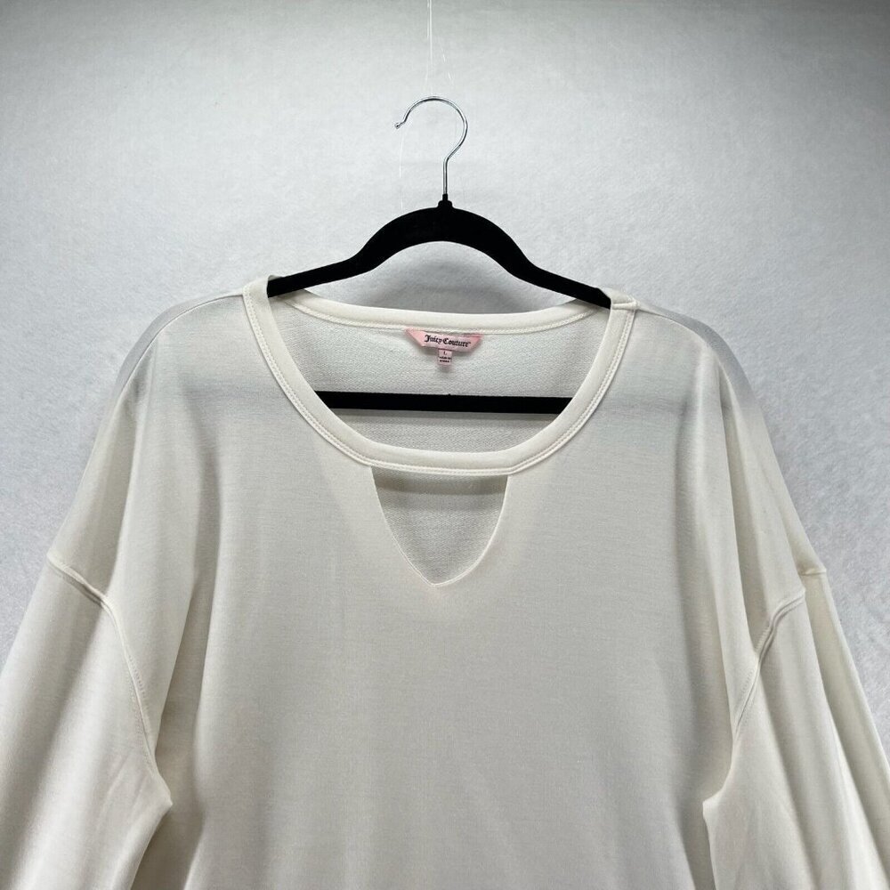 Juicy Couture Sweatshirt Sz L Terry Keyhole Neck Long Sleeve Pullover Off White - Picture 3 of 10